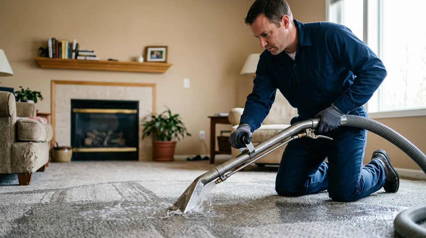 Water damage restoration technician working near Monrovia, IN